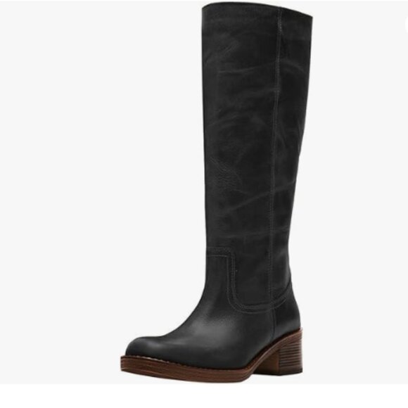 FOWT Shoes - FOWT Women Platform Round Toe Calf High Boots Chunky Block Low Heel Black Shoes